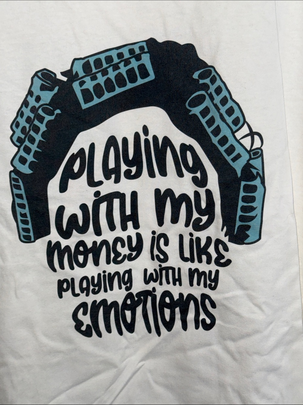 Men's White Graphic Tee - Playing With My Money Design - Picture 3 of 6